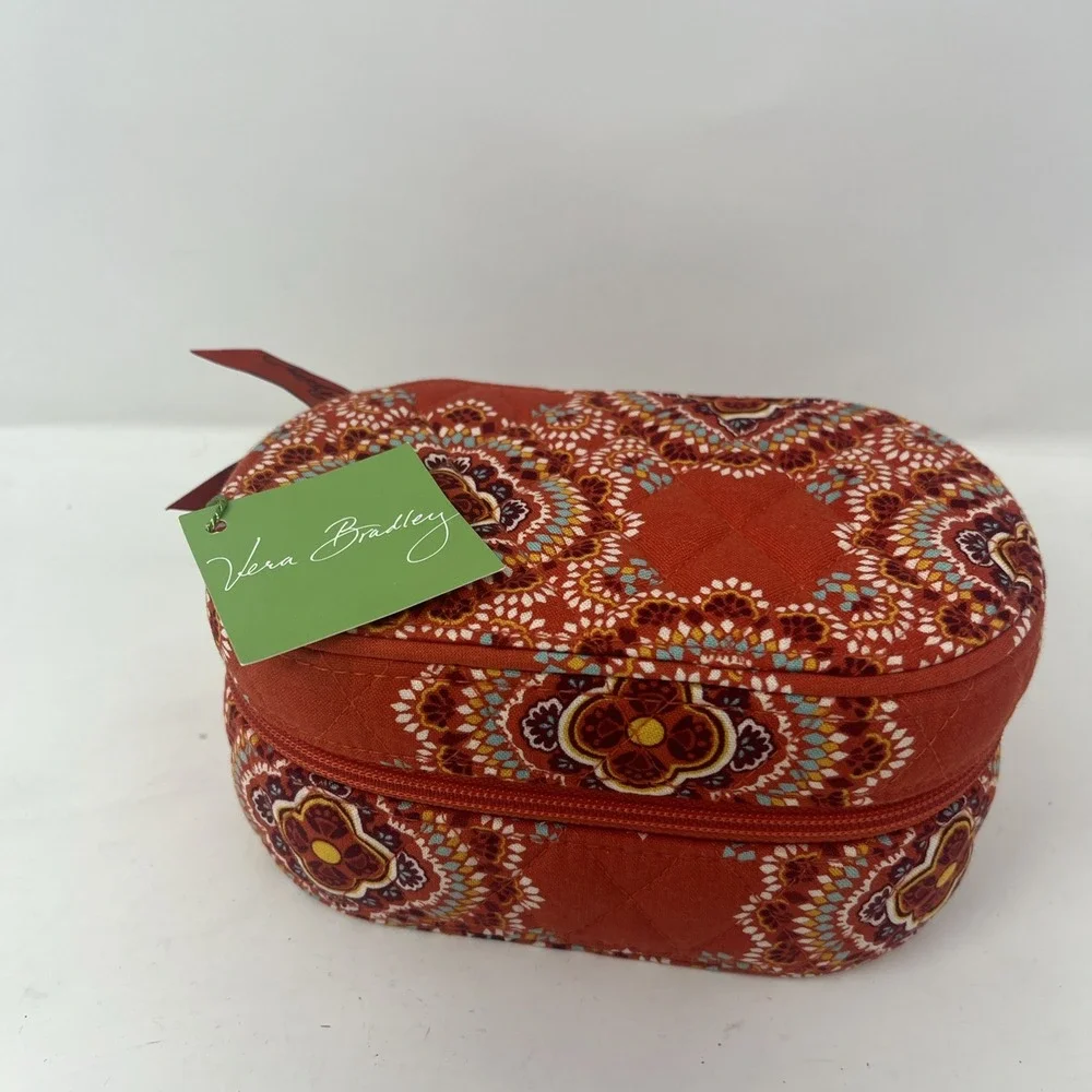 Vera Bradley Oval Travel Quilted Jewelry Organizer Case/Box~Paprika-Orange New
